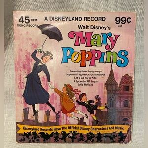 Vintage 80s Disney Mary Poppins 7” 45 RPM Record with Picture Sleeve 4 Tracks